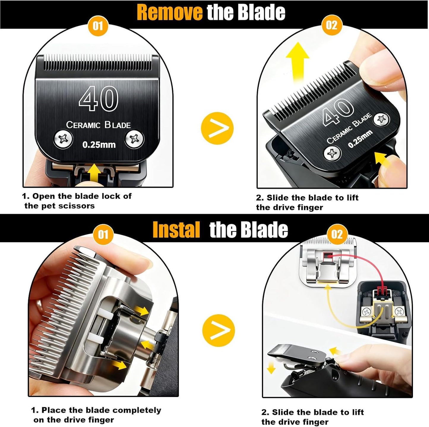 Dog Grooming Clipper Blades Replacement Compatible with Andis Dog Clippers,Most OsterA5, Wahl KM Series Pet Clippers (Black(40))