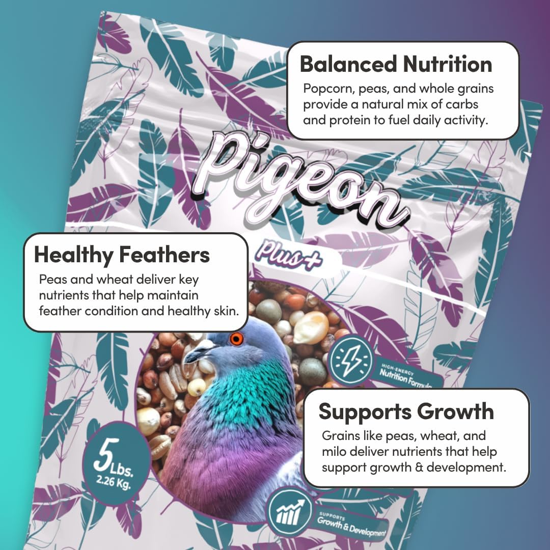 Mycelium Organic Pigeon Plus Bird Seed (5 LB Bag) | Premium Wild Bird Food for Growth, Strength & Daily Energy | Whole Grain Blend with Popcorn, Peas, Milo & Wheat | Non-GMO, No Fillers, Made in USA