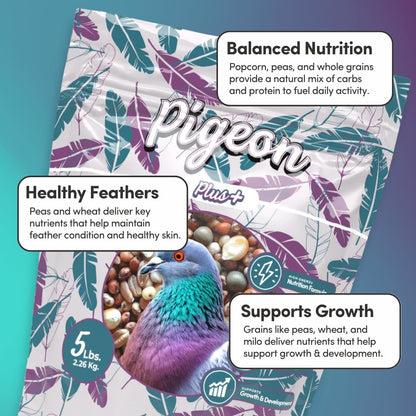 Mycelium Organic Pigeon Plus Bird Seed (5 LB Bag) | Premium Wild Bird Food for Growth, Strength & Daily Energy | Whole Grain Blend with Popcorn, Peas, Milo & Wheat | Non-GMO, No Fillers, Made in USA