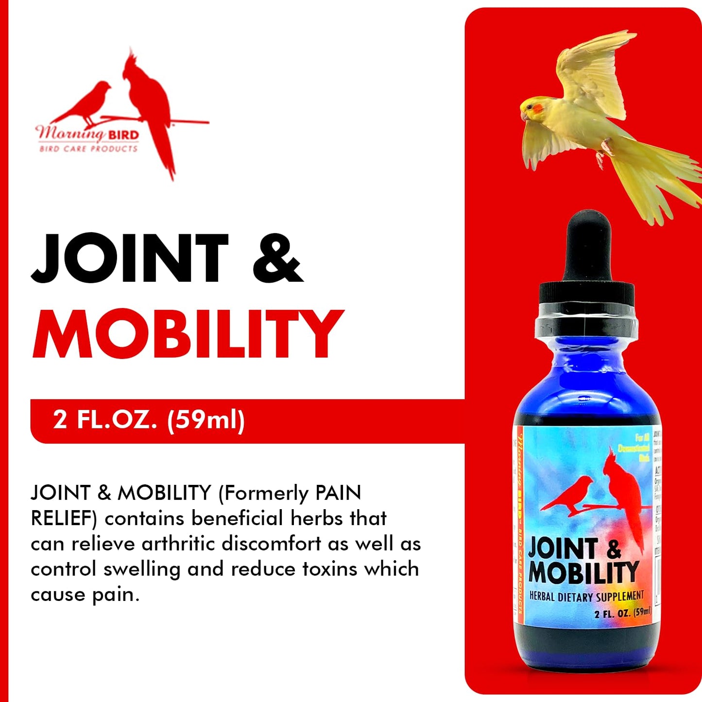 Morning Bird Joint & Mobility 2 fl oz – Muscle Pain Relief Supplement for Joint Health, Stop Pain & Arthritis Supplements – Herbal Liquid Formula for Aging, Injured, or Stressed for All Bird Types