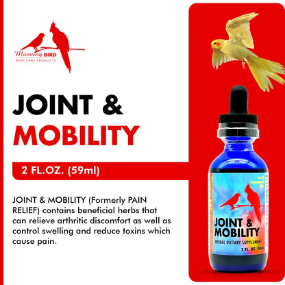 Morning Bird Joint & Mobility 2 fl oz – Muscle Pain Relief Supplement for Joint Health, Stop Pain & Arthritis Supplements – Herbal Liquid Formula for Aging, Injured, or Stressed for All Bird Types