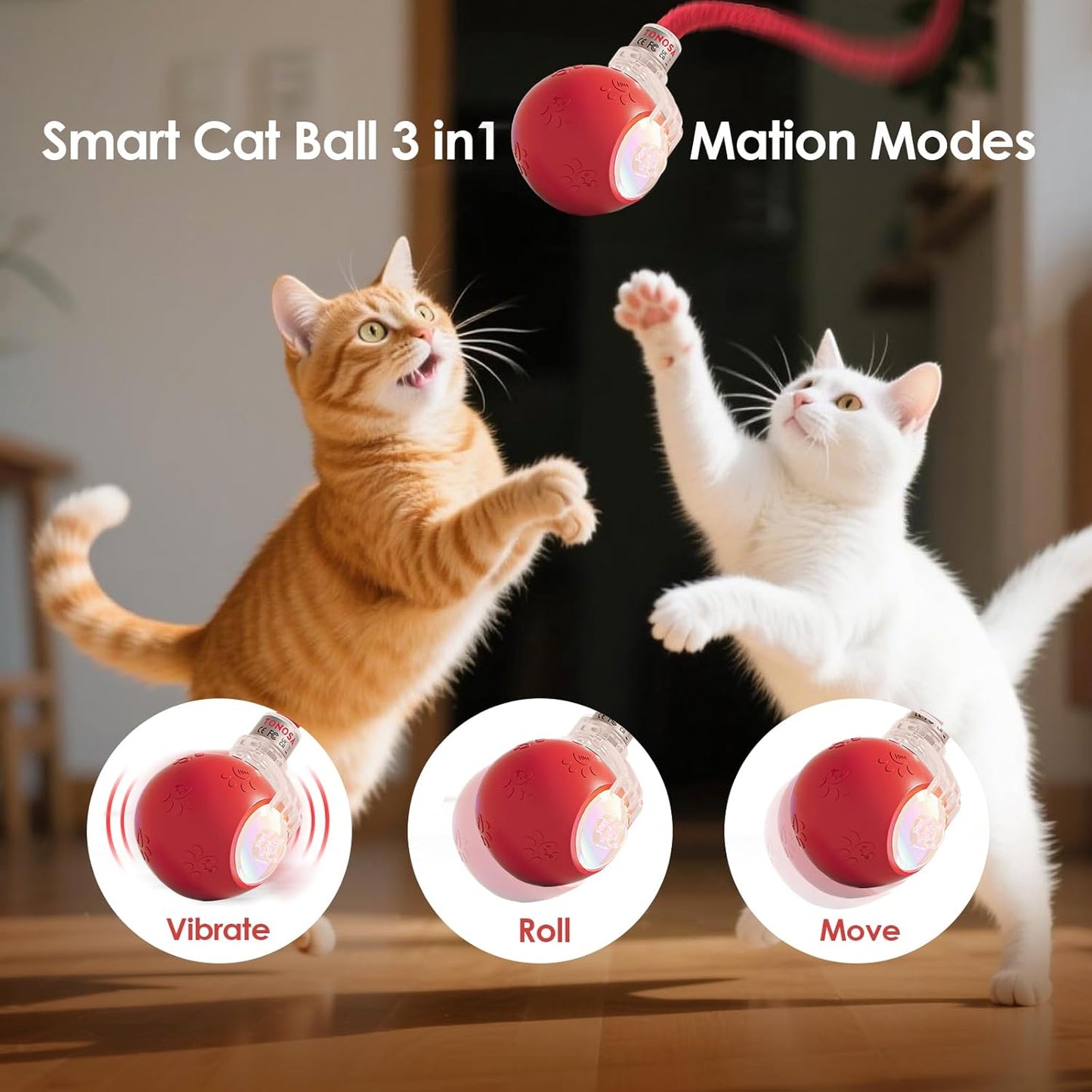 Interactive Cat Toys for Bored Indoor Cats - Motion Activated, RGB Lighting, 2 Speed Settings & 3 Modes - for Cats & Kittens!