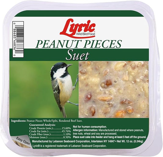 Lyric Peanut Pieces High Energy Suet Cakes for Wild Birds, 12 oz. (12 Pack)