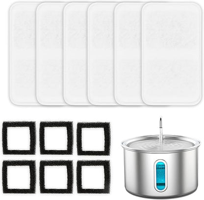 6 Packs Replacement Filters for Cat Water Fountain, Filters & Sponges with Activated Carbon, Ion Exchange Resin, Compatible with Automatic Water Fountain