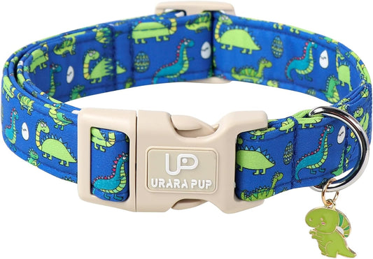 Summer Dog Collar-Dinosaur Dog Collars with Dino Eggs-Blue Summer Pet Dollar-Soft, Adjustable & Stylish for Small/Medium Dogs