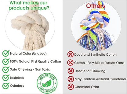 Barida Natural White Cotton Tough Dog Rope Toy. Non Toxic and Premium Rope Dog Tug Toy for Medium & Large Dogs.