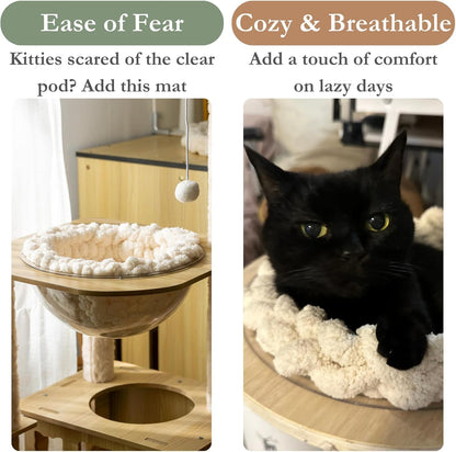 Cat Knitted Bed Mat, Extra-Soft Washable Warm Round Pads Cushions for Indoor Kittens, Cat Trees Towers, Perfect for Kneading and Sleeping (Oatmeal,Large)