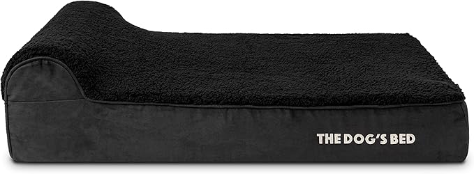 The Dog’s Bed Orthopedic Headrest Dog Bed Large Black Plush, Memory Foam, Pain Relief for Arthritis, Hip & Elbow Dysplasia, Post Surgery, Lameness, Waterproof Washable Cover