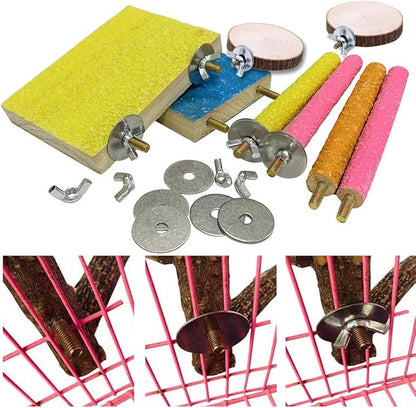 Hamiledyi 8 PCS Bird Perch Stand Toy Wood Parrot Paw Grinding Stick Perch Stand Platform Parakeet Cage Accessories Exercise Toys for Budgies Cockatiel Conure