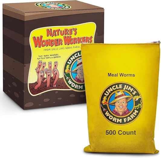Uncle Jim's Worm Farm 500 Count Mealworms for Reptiles and Chickens | Mealworms for Feeding Lizard, Gecko, Bearded Dragons, Chickens, Birds, and More | Suitable for Fishing Bait