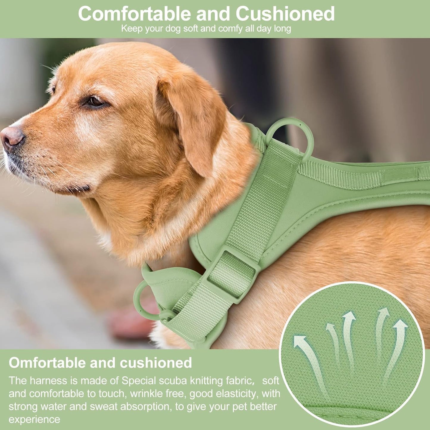 Wisedog No Pull Lightweight Dog Vest Harness with Soft and Comfortable Cushion, Breathable Mesh, for Small Medium Large Dogs Walking (XS(Neck: 7.48"-10.63";Chest: 10.63"-15.35"), Sage Green)