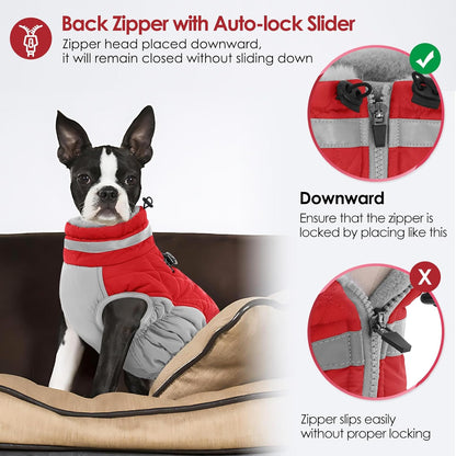 AOFITEE Dog Coat, Warm Dog Jacket, Reflective Winter Coats for Medium Dogs, Turtleneck Dogs Winter Jacket with Harness Built in, Waterproof Windproof Pet Fleece Vest Puffer Jacket, Christmas Red M