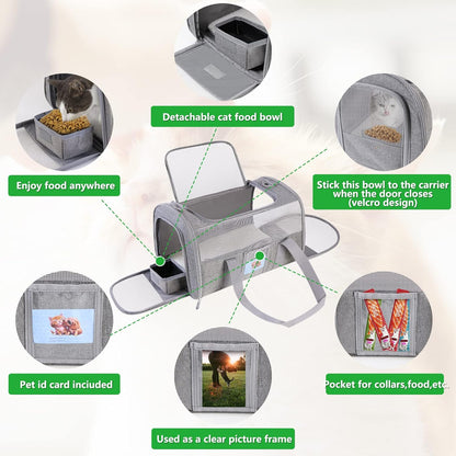 20" Large Soft Sided Cat Carrier Pet Carrier for Cats Dogs Under 25 lbs, Folding Dog Carrier Cat Carrier for 2 Cats Travel Carrier Bag, Grey