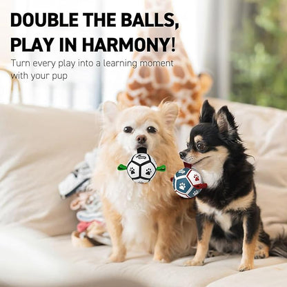 QDAN Small Dog Toys, Puppy Balls, Dog Balls with Straps for Small Breed, Soccer Ball for Dogs, Puppy Toys, Dog Birthday Gift (Pack of 2, 3.5 Inch)