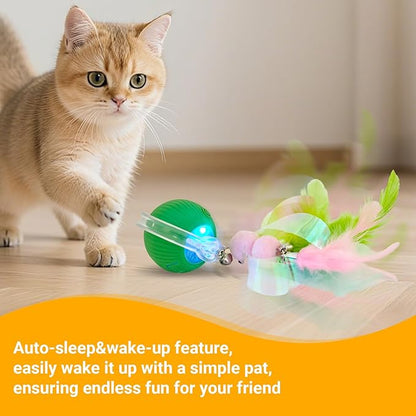 Interactive Cat Toys for Indoor Cats, Motion Activate Ca t Toy, Smart Kitten Rolling Ball Moving Ball Toys, Rechargeable Cat Ballfor Enrichment Exercise (Green)