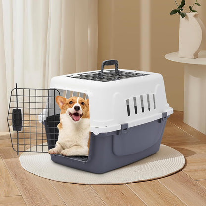MoNiBloom 22-Inch Dog Crate Plastic 2-Door Top Loading Cat Carrier, Hard-Sided Dog Travel Carrier for Small Dogs and Cats, Ventilation and Security Lock Design for Pets up to 22 lbs (Grey)