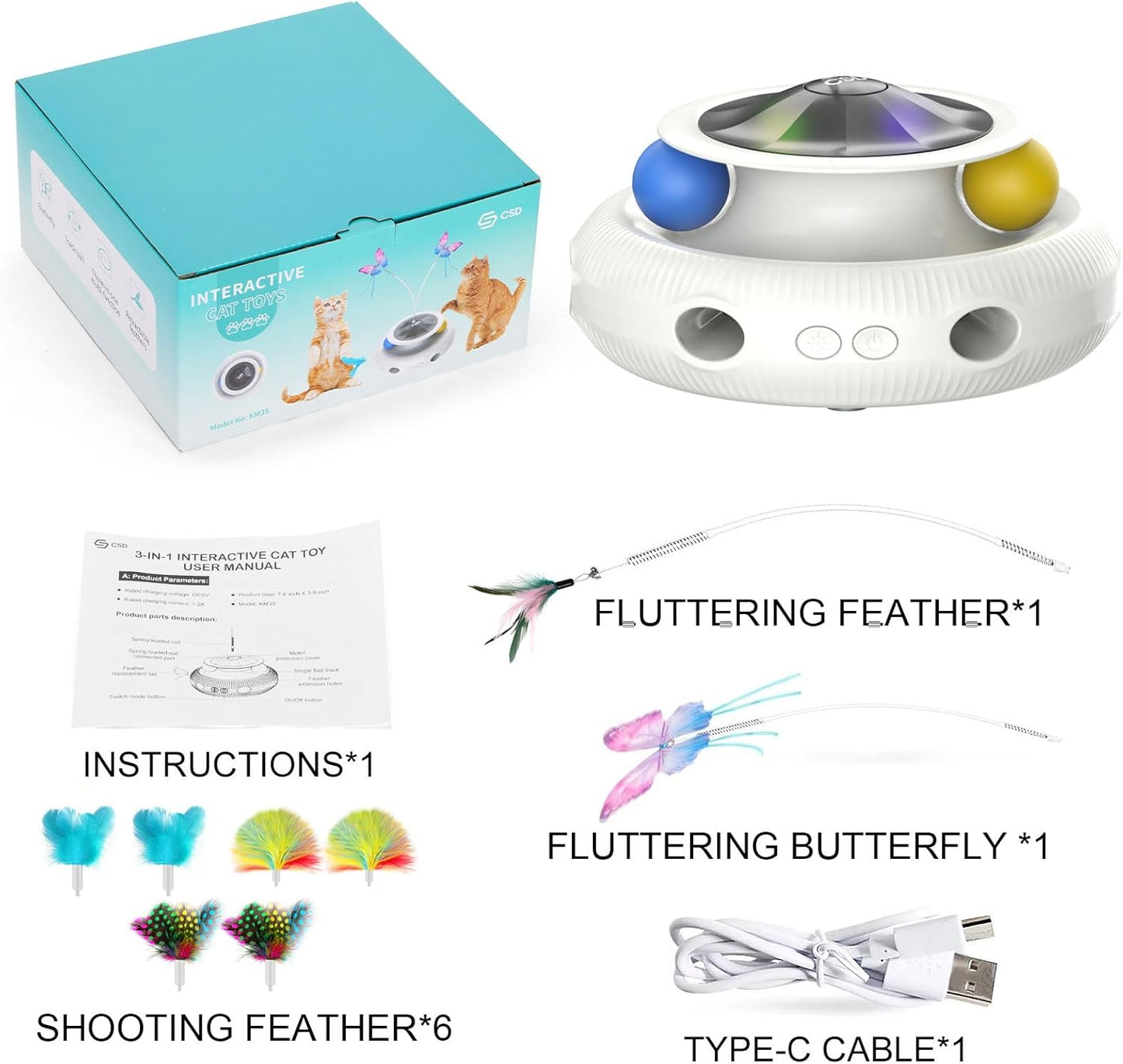 Automatic Interactive Cat Toys for Indoor Cats & Bored Adults - Kitten Toys with Fluttering Butterfly, Ambush Feather & Track Balls - Exercise & Stimulation for Playful Cats (Beige)