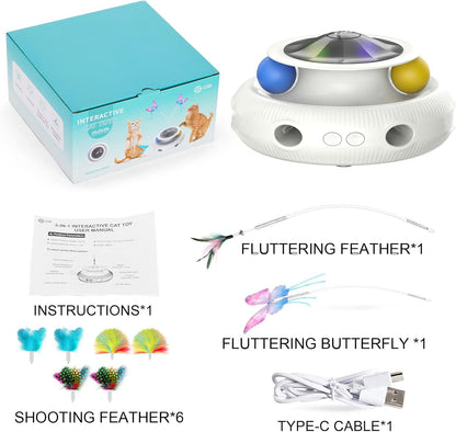 Automatic Interactive Cat Toys for Indoor Cats & Bored Adults - Kitten Toys with Fluttering Butterfly, Ambush Feather & Track Balls - Exercise & Stimulation for Playful Cats (Beige)