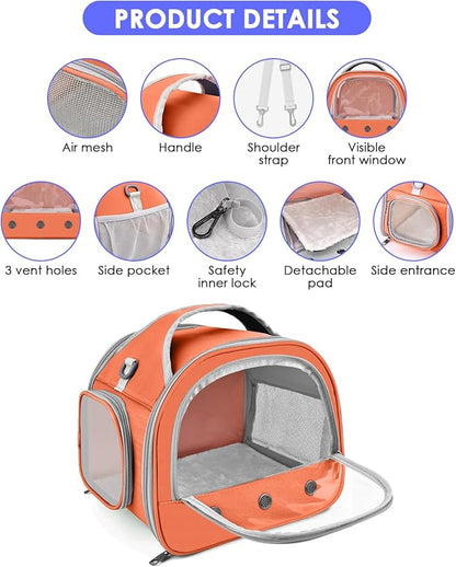 Bissap Bearded Dragon Travel Carrier, Portable Guinea Pig Carrier Bag Tortoise Carrier Pouch for Bunny Hamster Chinchilla Hedgehog Lizard Bird Outgoing Reptile Travel Carrying Case - Orange