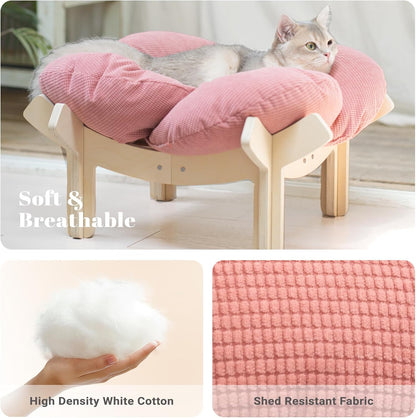 CHEERHOME PETS Elevated Cat Bed Wooden with Cushion Fluffy Pet Couch Sofa for Indoor Cats Raised Kitty Lounge Chair Suitable for Puppy, Cat Furniture(Pink)