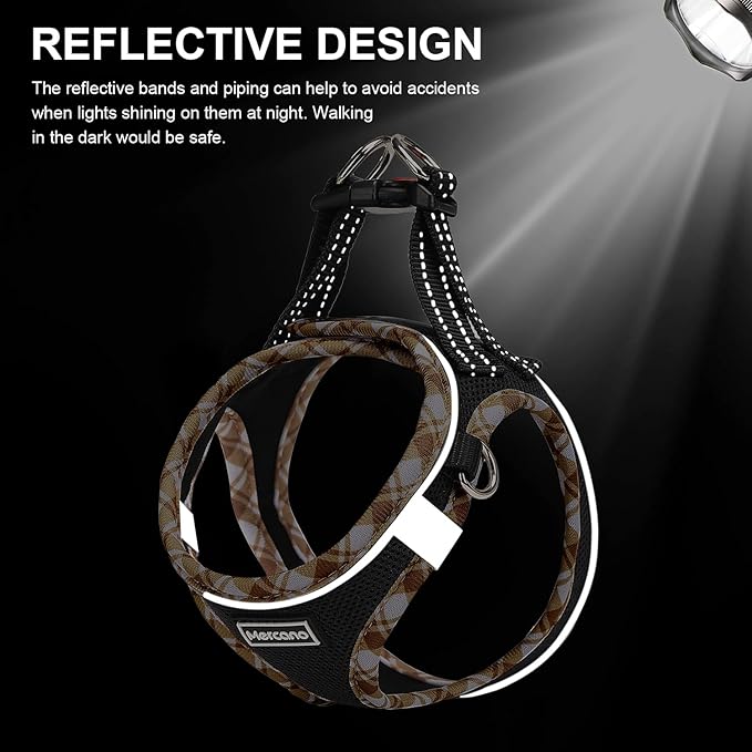 Mercano Soft Mesh Dog Harness and Leash Set, No-Chock Step-in Reflective Breathable Lightweight Easy Walk Vest Harnesses with Safety Buckle for Small Dogs, Cats (Black Yellow, XL)