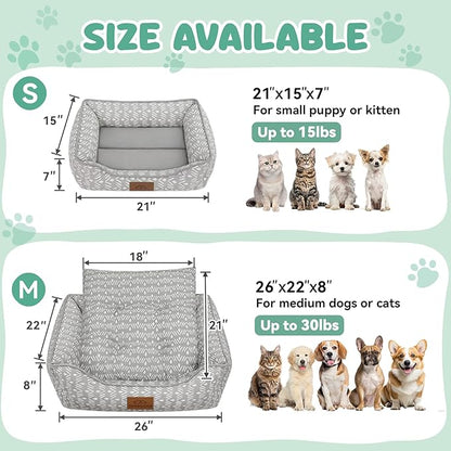 Rectangle Cat Dog Bed for Large Medium Small Pets Indoor Outdoor Machine Washable Sleeping Sofa Non-Slip Bottom Soft Puppy Bed Durable Orthopedic Calming Pet Cuddler (Small, Grey Pattern)