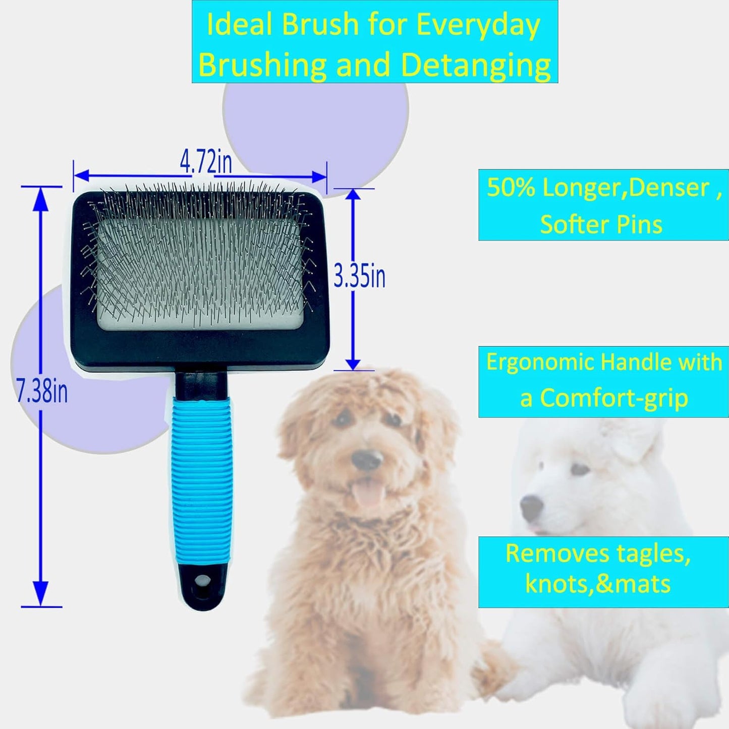 Extra Long Universal Pins Slicker with rubberized Handle,Big Dog Slicker Brush,Extra Long Pin Slicker Brush for Dog Pet Grooming Pins and Deshedding, Groom Like a Professional25mm(1")