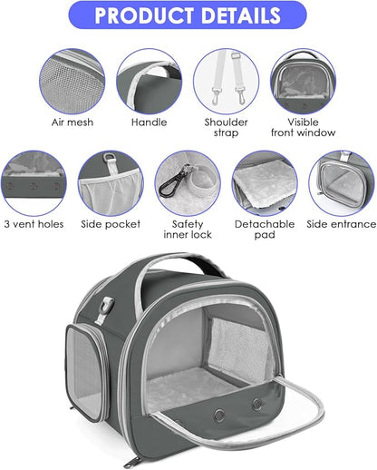 Bissap Bearded Dragon Travel Carrier, Portable Guinea Pig Carrier Bag Tortoise Carrier Pouch for Bunny Hamster Chinchilla Hedgehog Lizard Bird Outgoing Reptile Travel Carrying Case - Grey