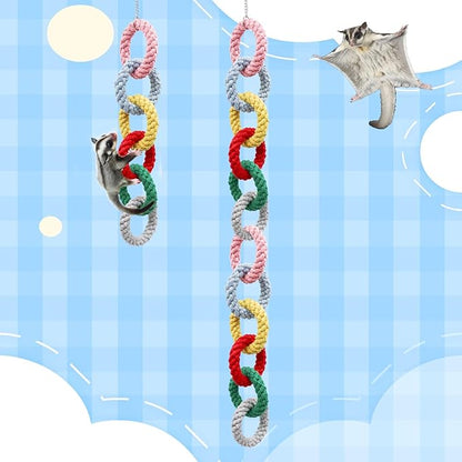 Sugar Glider Toys, Hanging Cotton Rope Ring Climbing Toy for Little Pet, Rat Toys, Sugar Glider Cage Accessories, Exercise Toys for Sugar Glider, Rat, Squirrel, Bird, Other Little Climber （Short）