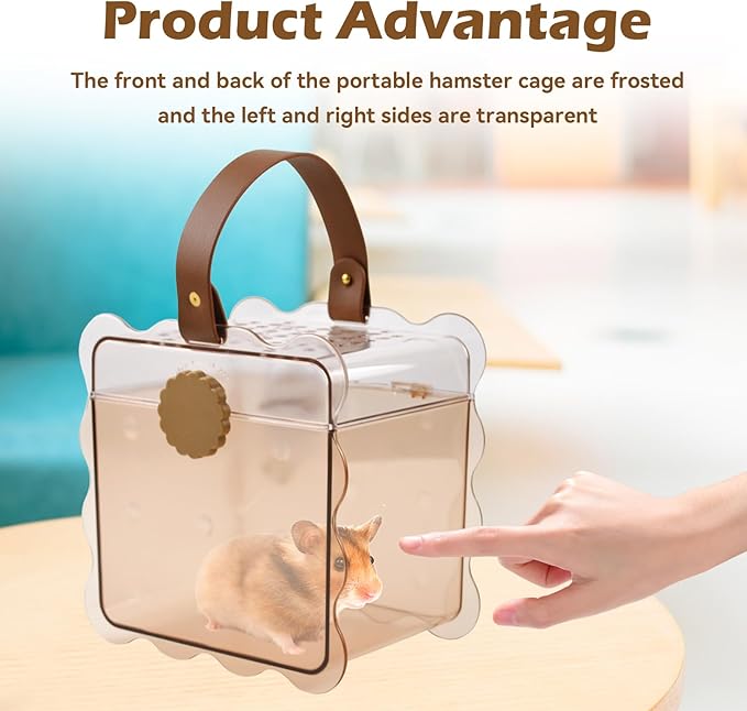 Portable Hamster Carrier Cage,7.87 x 7.87 x 5.51 Inches Dwarf Hamster Carrying Cage with Water Bottle Ventilation Holes Outdoor Hamsters Travel Cages for Mice,Sugar Glider,Gerbils,Rat(Brown)