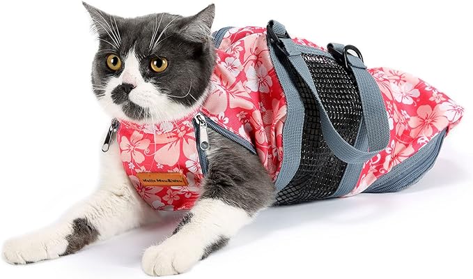 Cinf Cat Nail Clipping Cleaning Grooming Restraint Bag No Scratching Biting for Bathing Nail Trimming Injecting Examining(Flower,M)