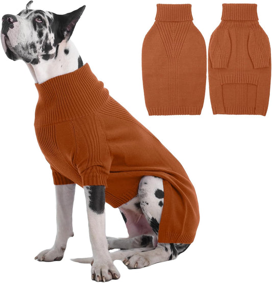 IECOii Great Dane Sweater,5XL Extra Large Sweater for Giant Breed Dogs in Winter,Turtleneck Cold Weather Knit Clothes,Machine Washable,Elastic Pullover for Saint Bernard,Mastiff (Caramel,XXXXXL)