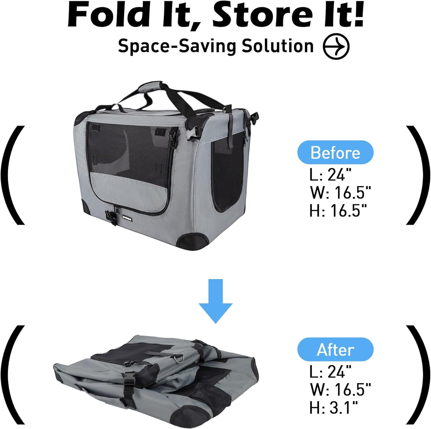 Large Cat Carrier 24"x16.5"x16.5" Portable Dog Crate for Small Medium Dogs Collapsible Traveling Pet Crate with Collapsible Bowl