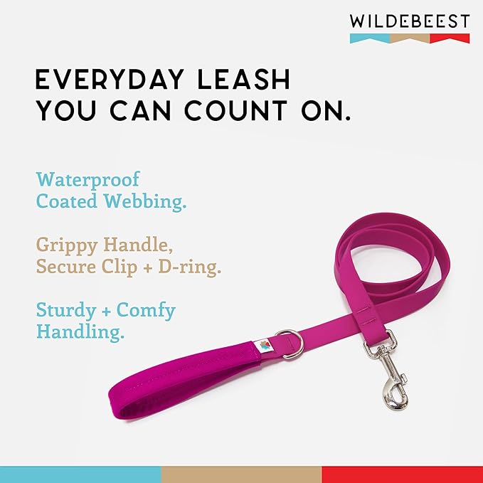 Wildebeest Funston Waterproof Dog Leash - Heavy Duty 4ft Long Leash for Small, Medium and Large Dogs - 1000D Nylon, Scratch & Stink-Resistant & Pill-Free - Nylon Wrap Handle (3/4" Wide, 4 ft Length)