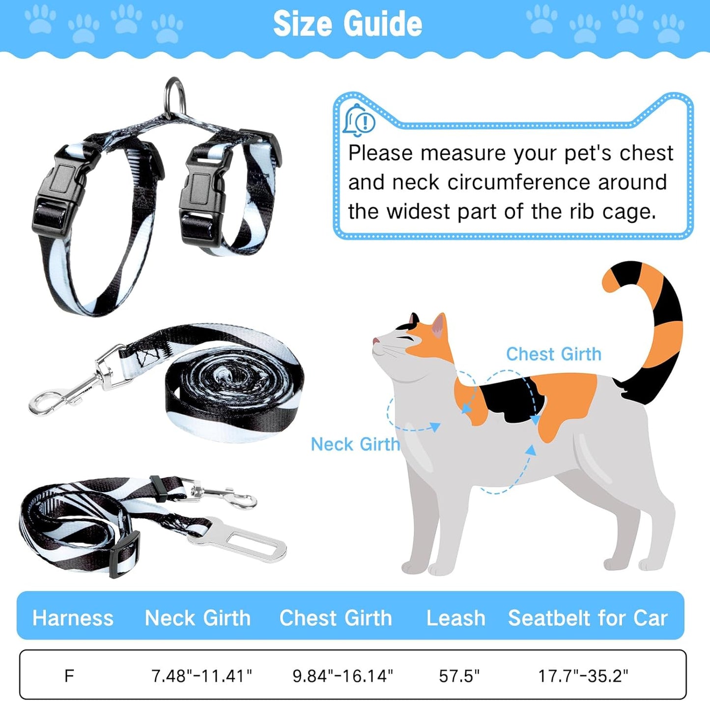 Cat Harness and Leash Set, Escape Proof Cat Harness, Comfortable Soft Lightweight Cat Leash, Use Safe and Easy, Outdoor Walking Travel Kitten Harness for Small Medium Large Cats