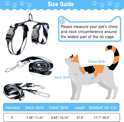 Cat Harness and Leash Set, Escape Proof Cat Harness, Comfortable Soft Lightweight Cat Leash, Use Safe and Easy, Outdoor Walking Travel Kitten Harness for Small Medium Large Cats