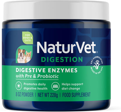NaturVet – Digestive Enzymes for Dogs - Plus Probiotics & Prebiotics | Helps Support Diet Change & A Healthy Digestive Tract | for Dogs & Cats | 8 oz Powder