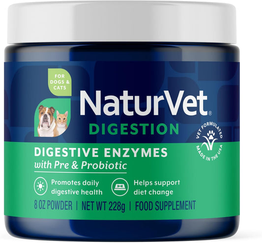 NaturVet – Digestive Enzymes for Dogs - Plus Probiotics & Prebiotics | Helps Support Diet Change & A Healthy Digestive Tract | for Dogs & Cats | 8 oz Powder