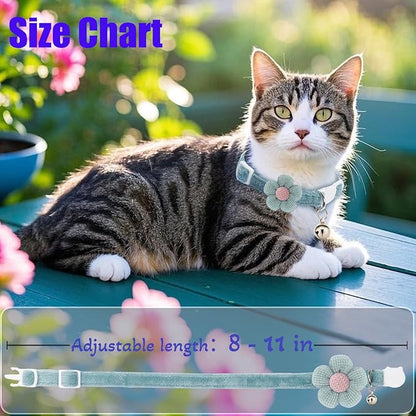 Breakaway Cat Collars with Bells, MUZIEBA Kitten Collar for Girl Boy Adjustable Safety Kitty Collars for Cats Puppy and Small Pets (Blue + Green)