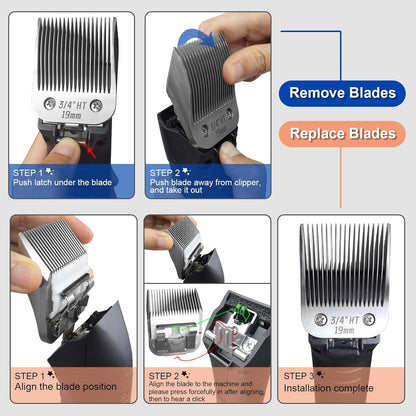 3/4" HT Pet Dog Grooming Detachable Blades,Compatible with Andis,Oster A5,Wahl KM10 Clippers,Cut Length 3/4" (19mm)