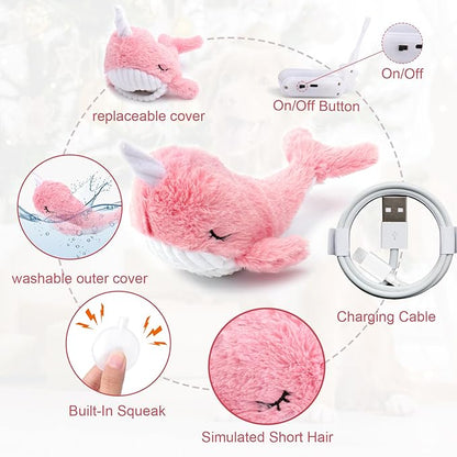 Mity rain 2 in 1 Interactive Dog Toys, Fish Dog Toy to Keep Them Busy, Plush Squeaky Dog Toys, Rechargeable Wiggly Pink Pet Toys for Small Medium Large Dogs, Moving Dog Toys for Indoor&Outdoor