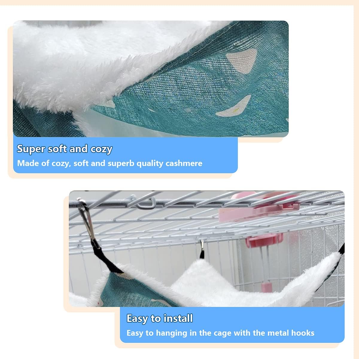 LEFTSTARER Pet Small Animal Hanging Hammock Ferret Bunkbed Hammock Cage Toy for Hamster Rat Sugar Glider Parrot Guinea Pig Hideout Play Sleep (Sweet Candy)