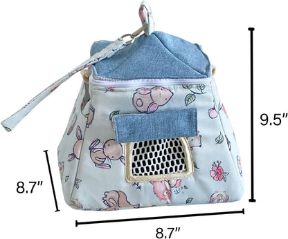 Portable Outgoing Flannel Hedgehog Carry Carrier Bag House Hideout Habitat Beds for Sugar Glider Hamster Guinea Pig Ferret Squirrel Small Animal Carrier Pouch (Light Blue)