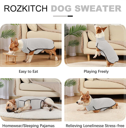 ROZKITCH Dog Winter Coat Soft Pullover Pajamas, Pet Windproof Warm Cold Weather Jacket Vest Cozy Jumpsuit Apparel Outfit Clothes for Walking Sleep Grey L