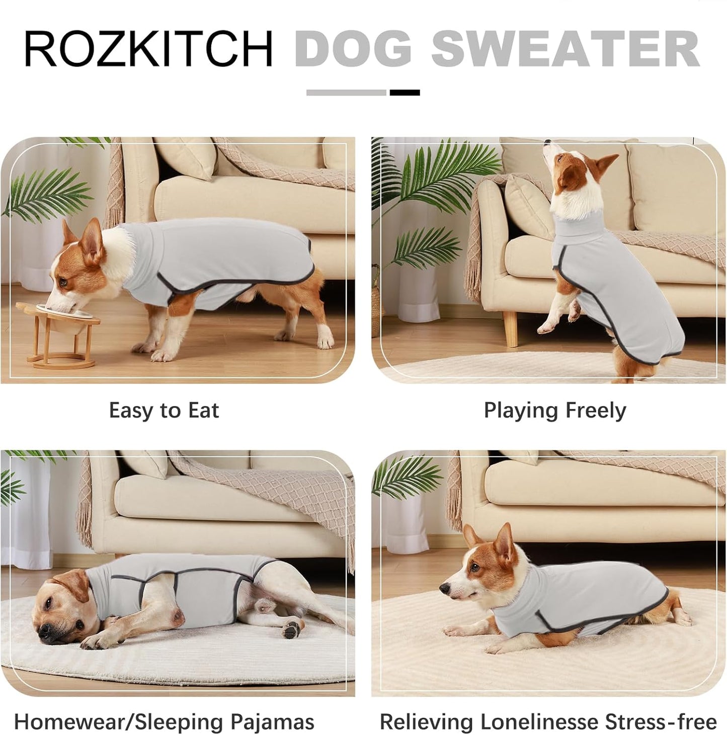 ROZKITCH Dog Winter Coat Soft Pullover Pajamas, Pet Windproof Warm Cold Weather Jacket Vest Cozy Jumpsuit Apparel Outfit Clothes for Walking Sleep Grey M