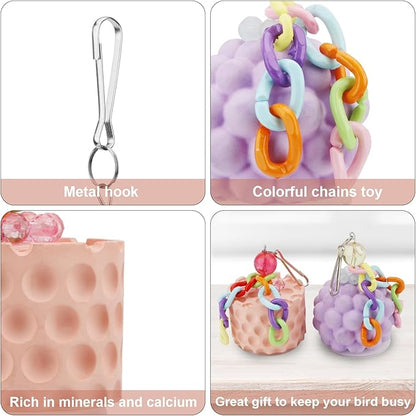 Wontee Bird Beak Grinding Stone Bird Calcium Block Chewing Treats Toy for Budgies Cockatiels Conures Quaker Senegal Parrot, 2PCS (Orange+Purple)