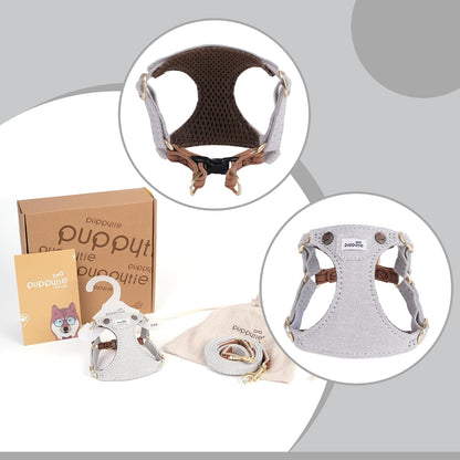 Puppytie No Pull xs Dog Harness with Multifunction Dog Leash,Soft Adjustable No Choke Escape Proof Pet Harness Vest,denimn Gray,xs