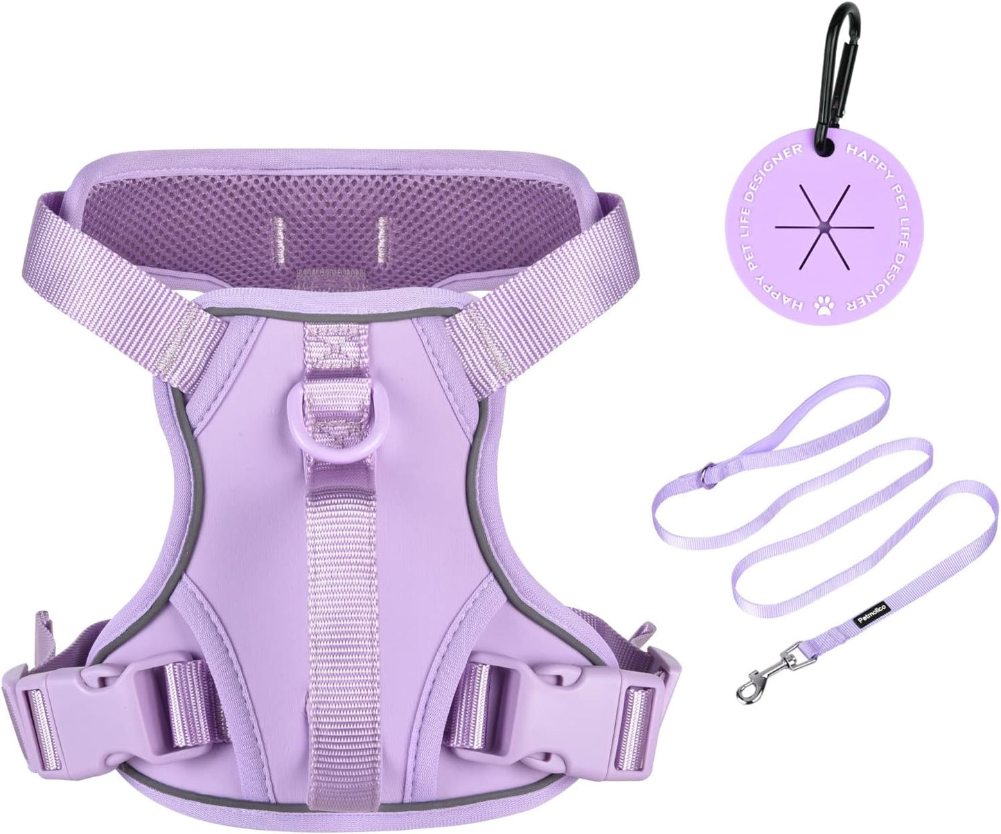 Petmolico Dog Harness for Small Dogs, Cute Harness Vest with Two Leash Clips and Soft Handle, Reflective Easy Walk Puppy Vest - Light Purple, X-Small
