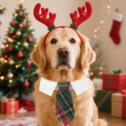 ADOGGYGO Christmas Dog Necktie, Xmas Pet Tuxedo Costume, Green Plaid Christmas Neck Tie Collars for Large Dogs (Large)