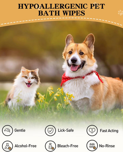 Pet Glove Wipes for Dogs and Cats, Disposable Finger Cleaning Gloves, Gentle Pet Wipes for Paws, Face & Ears, Deodorizing & Moisturizing, Soft & Thick Dog Wipes for Daily Grooming